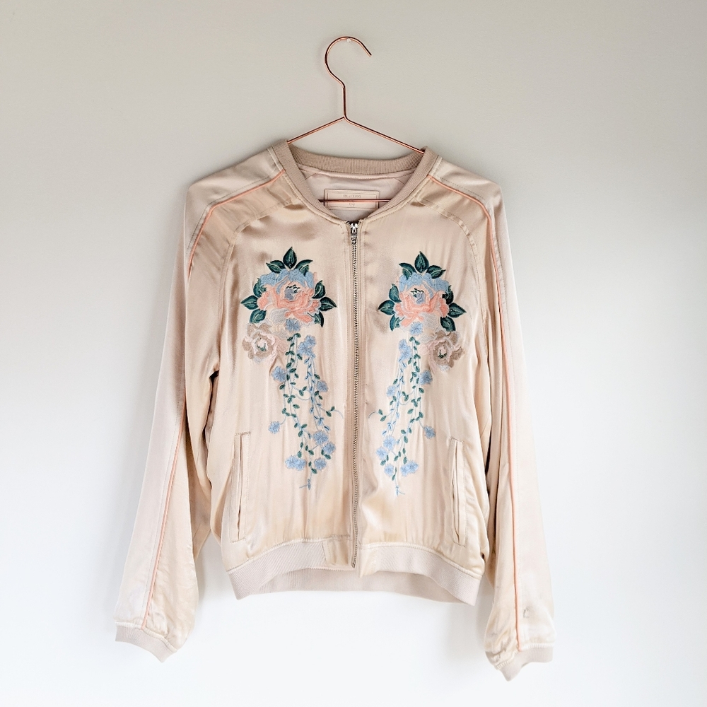 Blank NYC Silky Embroidered Rose Bomber Jacket